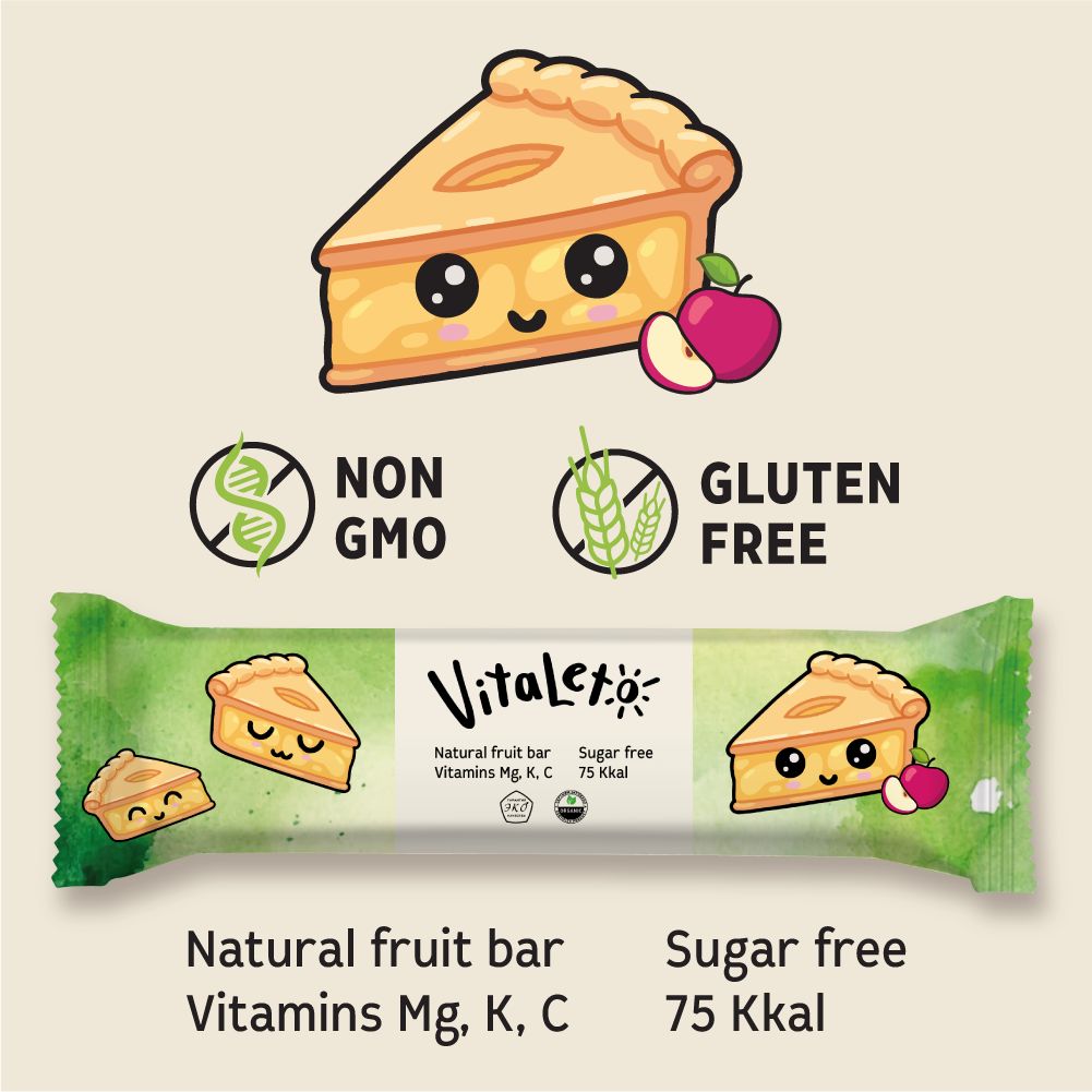 Фруктовый батончик VitaLeto без сахара Яблочный пирог 30шт х 30гр - фото 2