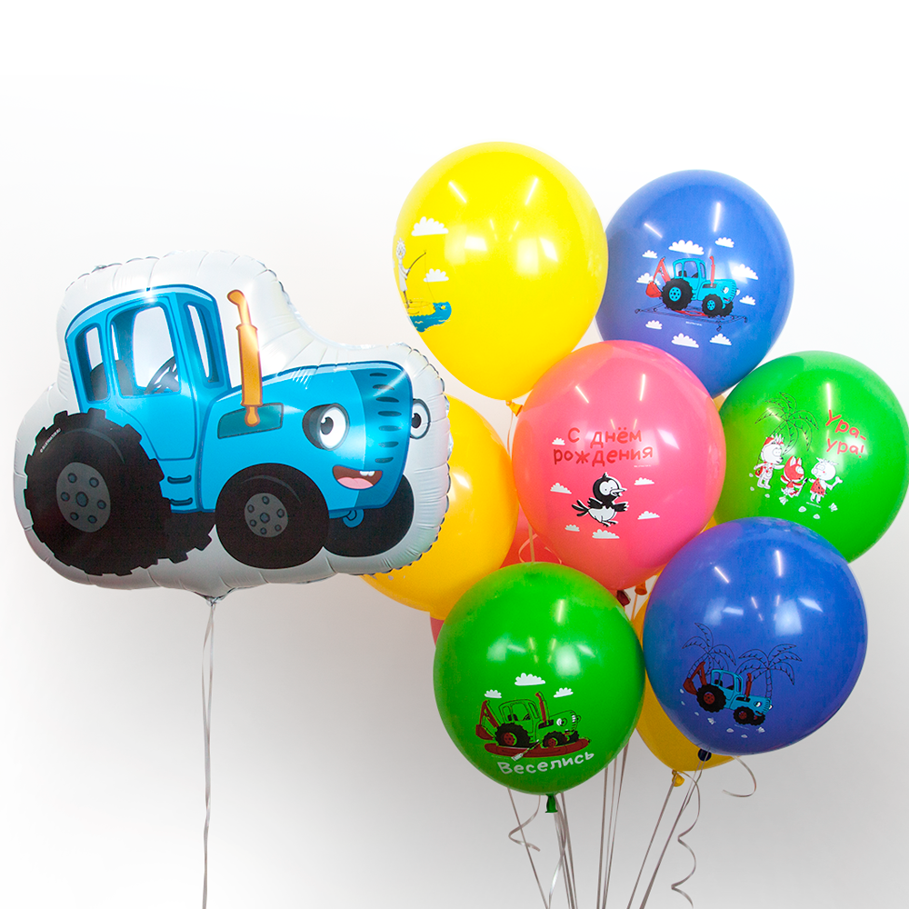 Воздушные шары Riota Синий трактор ассорти 30 см 15 шт - фото 2