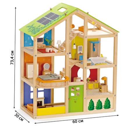 Кукольный домик HAPE Времена года с двусторонней крышей и мебелью 36 предметов