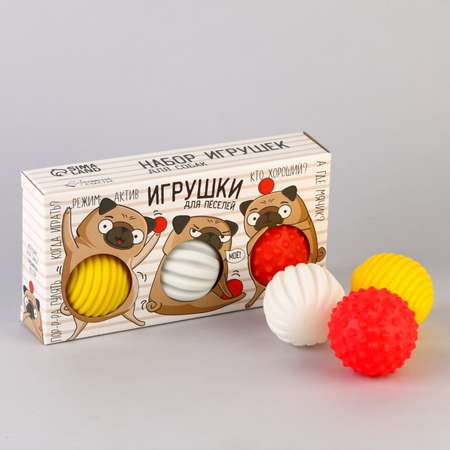 Набор мячей для собаки Пушистое счастье «Хороший мопс» 3 мяча