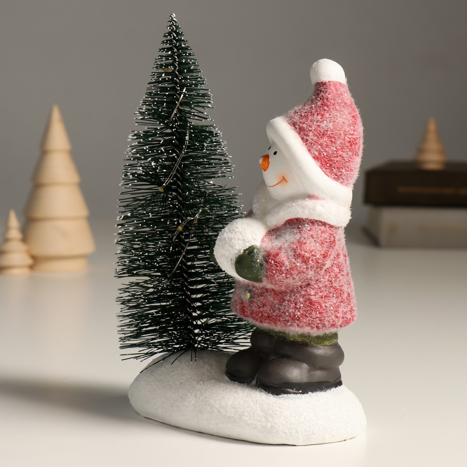 Сувенир Sima-Land керамика свет «Снеговик со снежком у ёлочки» 12х9х26 см - фото 5