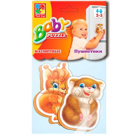 Пазл Vladi Toys мягкие магнитные Пушистики. Животные 2 картинки 7 элементов