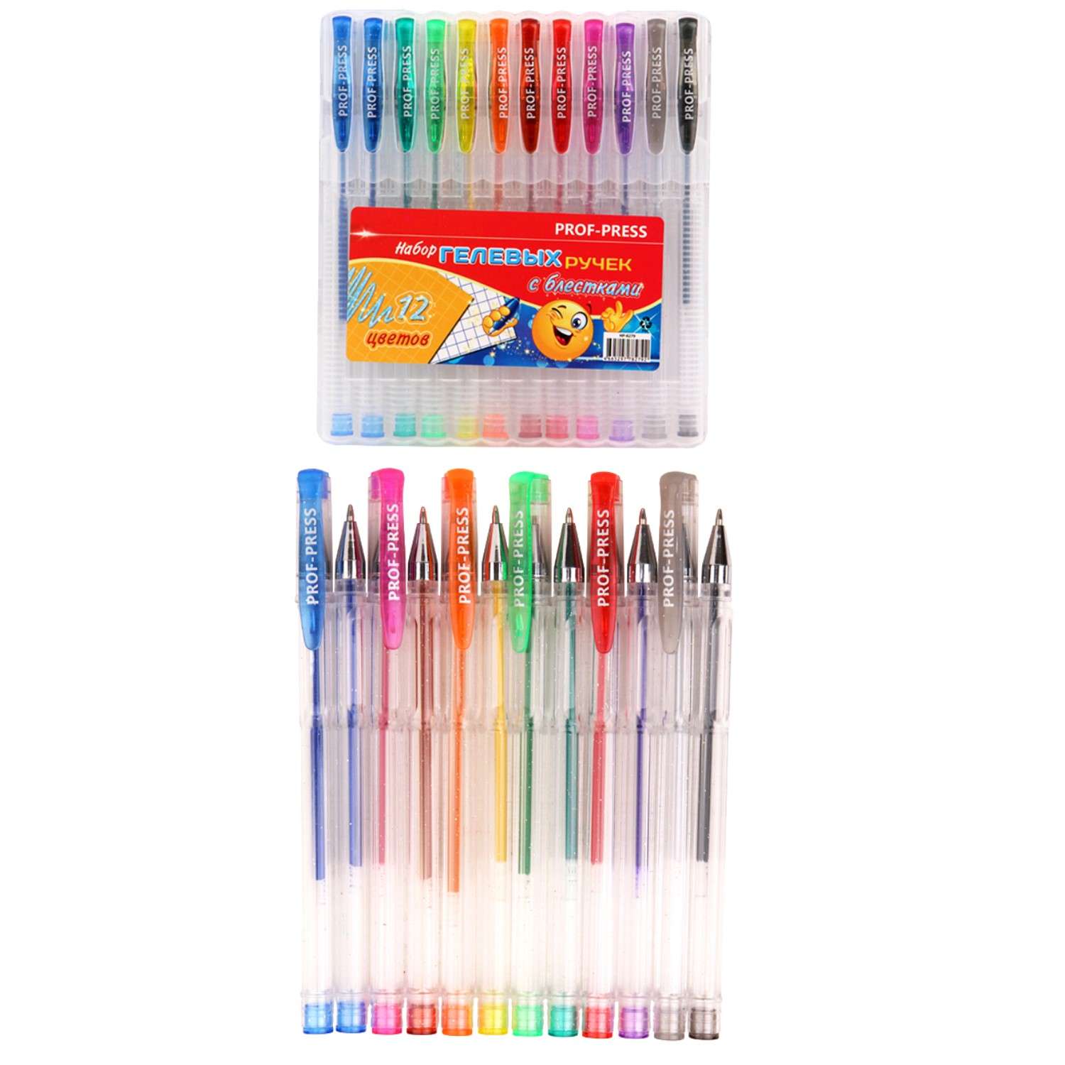 Ручки гелевые Prof-Press с блестками в блистере 12 цветов - фото 2