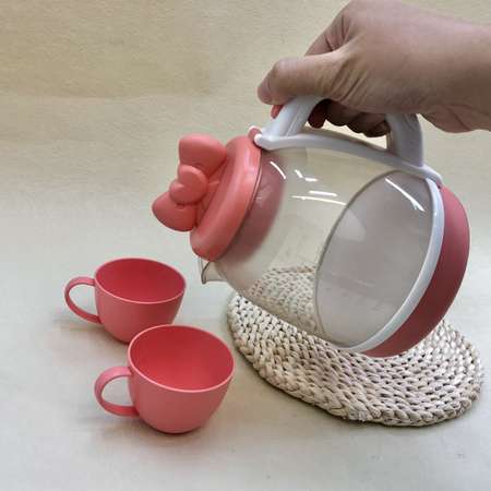 Игровой набор чайник ТОТОША чайный сервиз с паром звуком и светом розовый