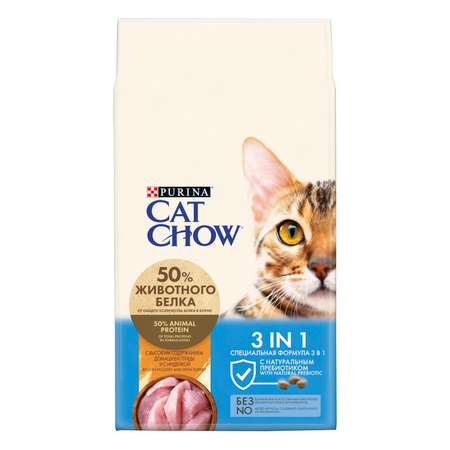 Корм для кошек Cat Chow 3 в 1 домашняя птица индейка 7кг