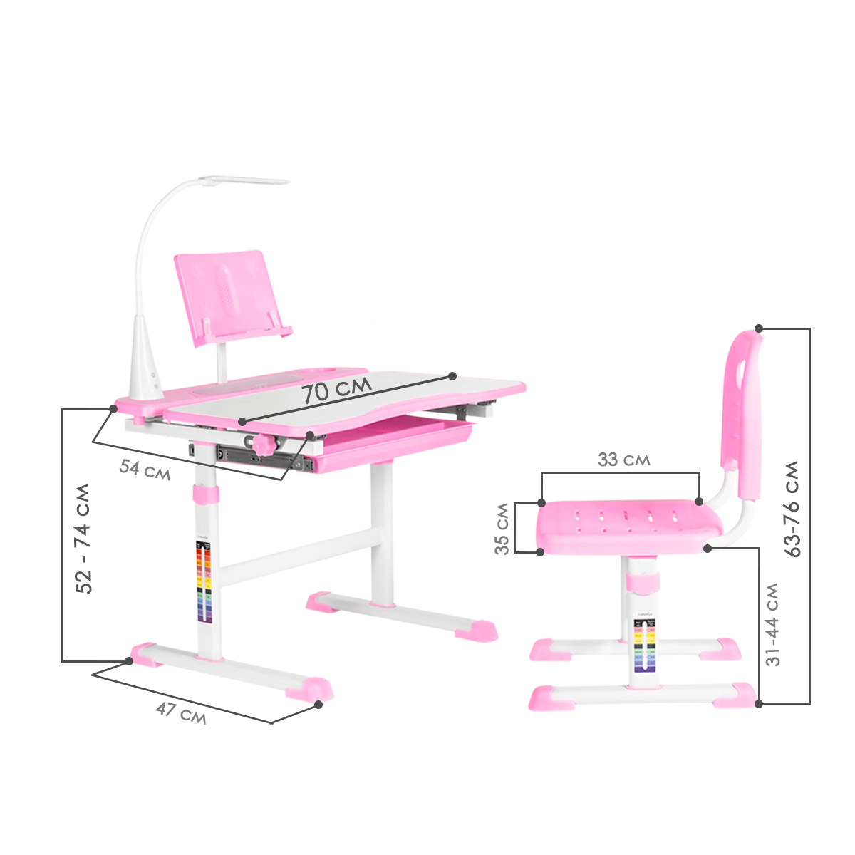 Комплект парта + стул + лампа Anatomica Avgusta белый/розовый - фото 2