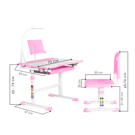 Комплект парта + стул + лампа Anatomica Avgusta белый/розовый