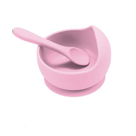 Набор детской посуды MIKMEL Pink силиконовая тарелка на присоске и ложка