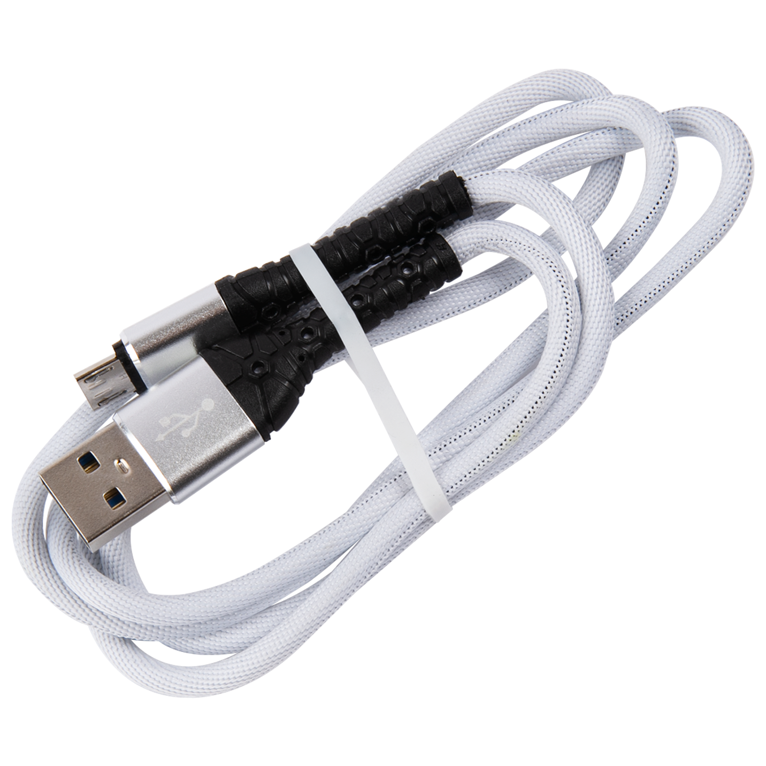 Дата-кабель mObility USB – microUSB 3А тканевая оплетка белый - фото 1