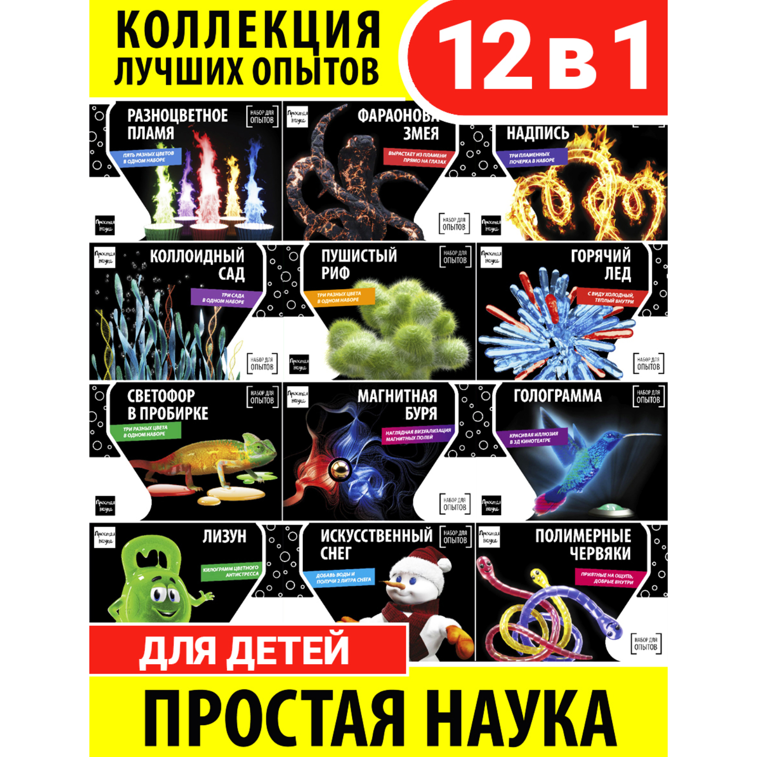 Большой набор для опытов Простая наука 12 в 1 подарочный