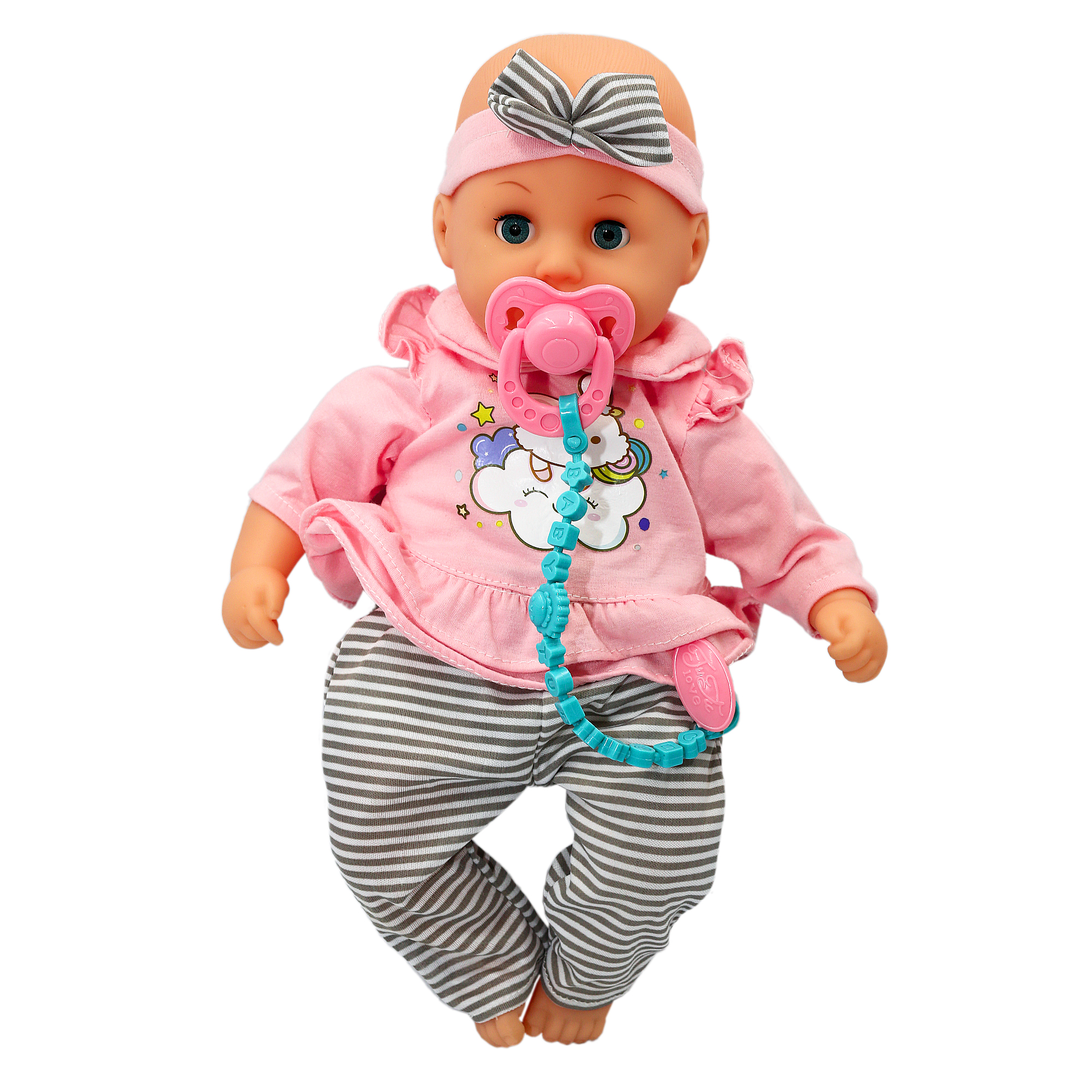 Кукла пупс интерактивный SHARKTOYS с аксессуарами в серо-розовом высота 32 см 10 звуков 1000000062 - фото 2