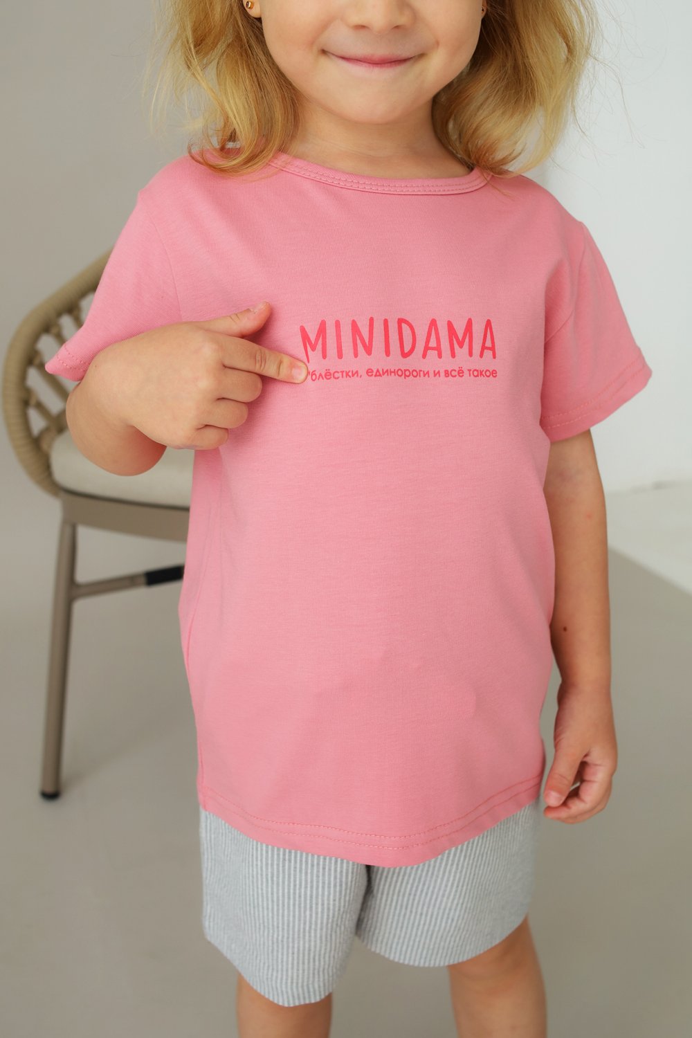 Футболка MINIDINO Т-Д-008/Д Футболка детская с принтом MINIDAMA пудра - фото 2
