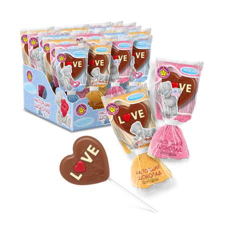 Набор шоколада Капля Радуги Сердце с печеньем на палочке молочный детский 24 шт по 24 г