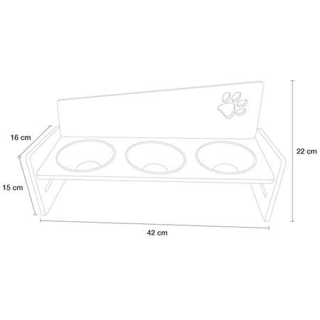 Регулируемая по высоте Kami Concept тройная миска для кошек и собак на деревянной подставке 3х300 мл