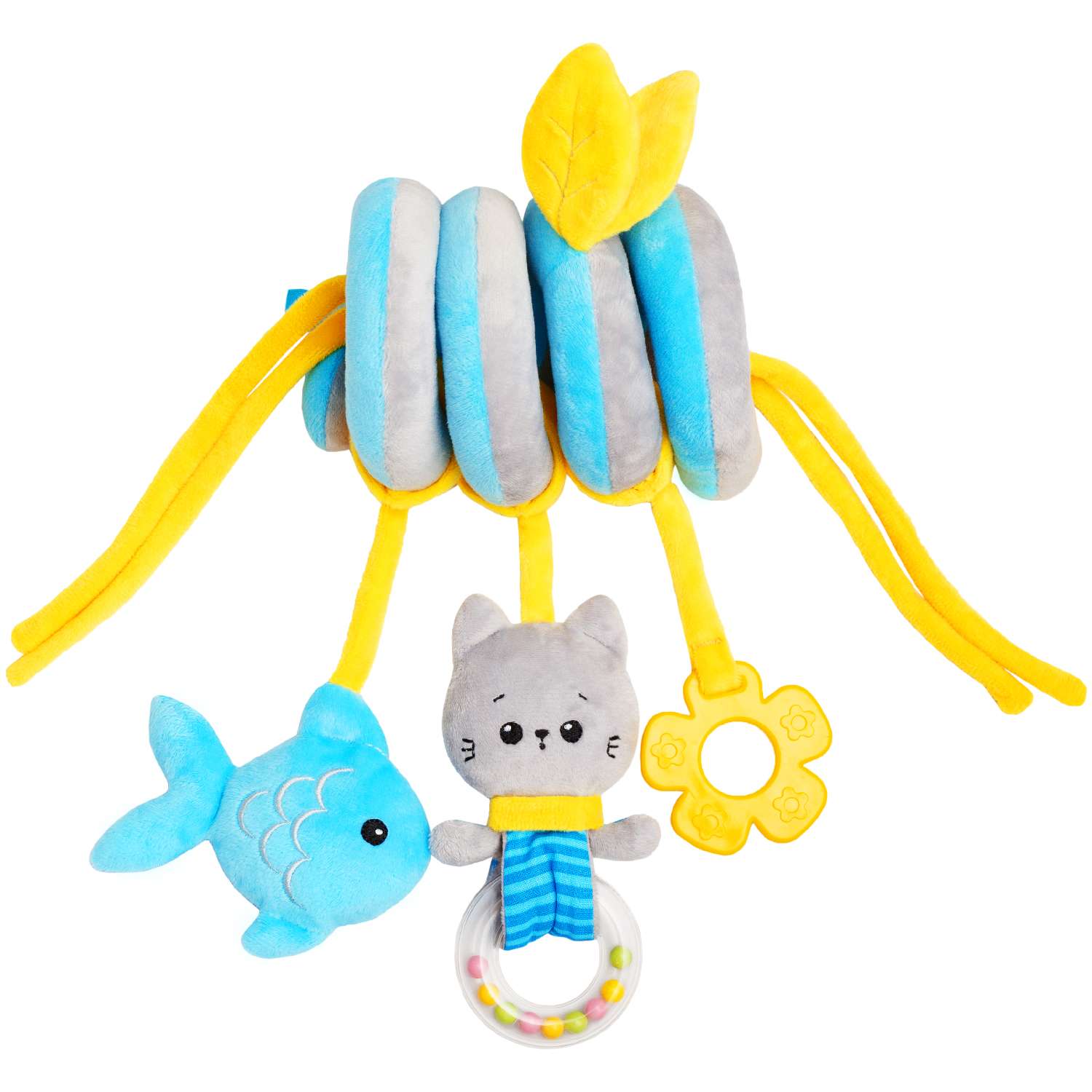 Подвеска-спираль Мякиши Игрушка детская погремушка Котёнок Кекс для новорожденных растяжка на коляску подарок - фото 1
