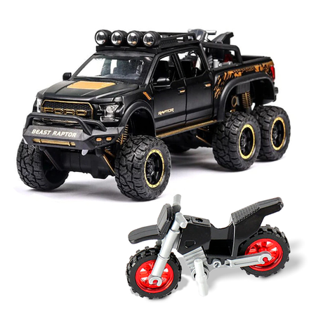 Коллекционная машинка WiMi Ford Raptor с мотоциклом и светозвуковым сигналом