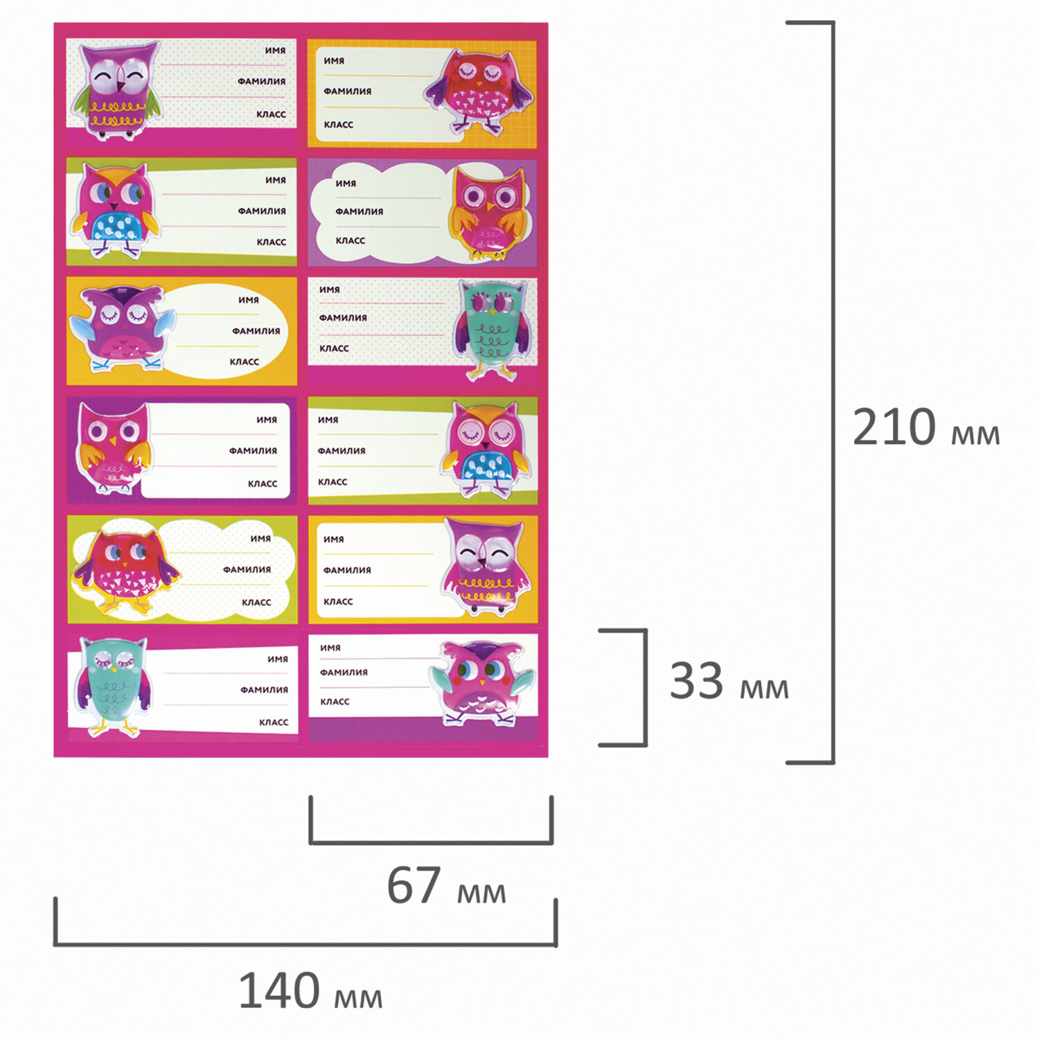 Наклейки Юнландия Для маркировки школьных принадлежностей Совы 12 штук 14х21 см 662710 - фото 13