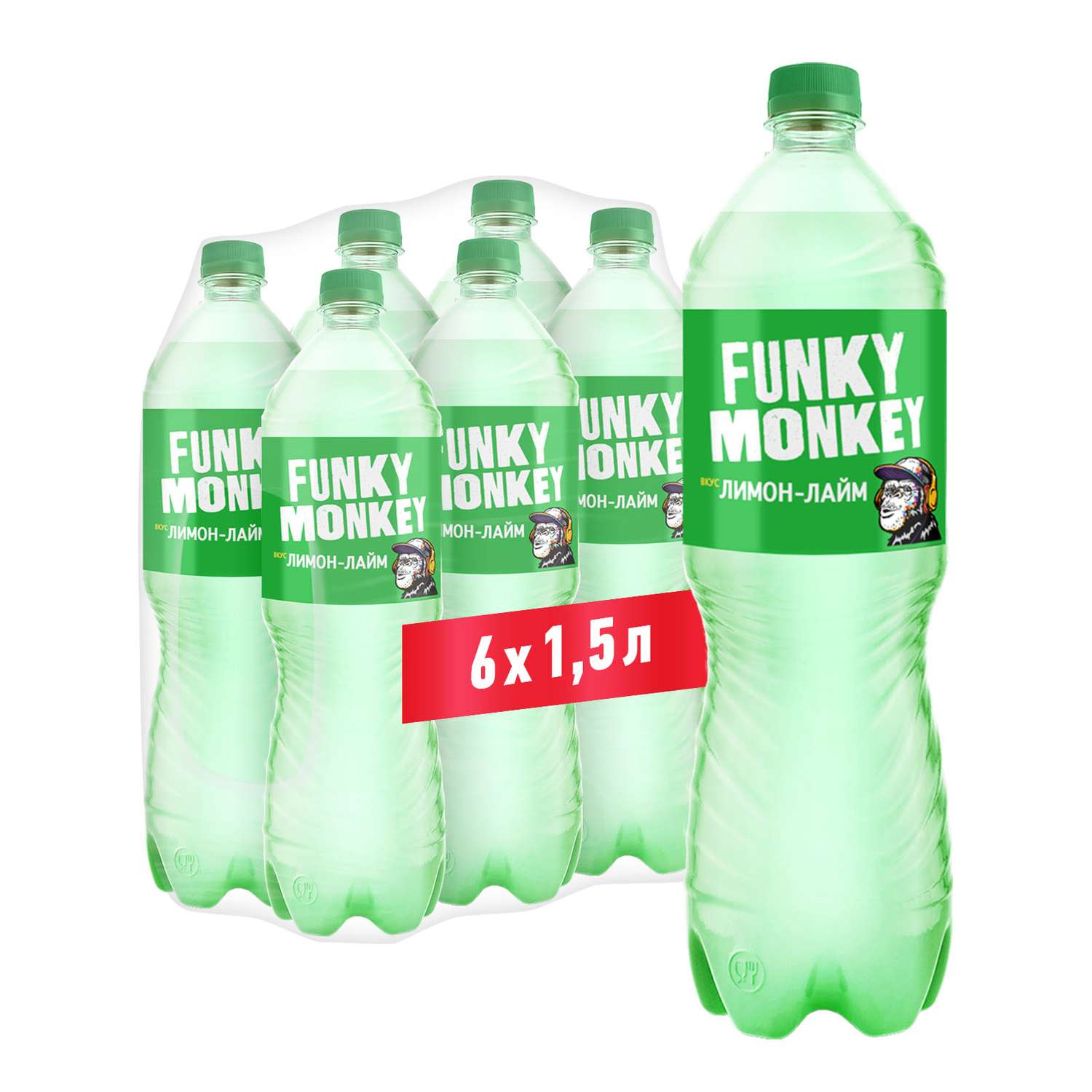 Газированный напиток FUNKY MONKEY Limon lime 1.5 л - 6 шт. - фото 1