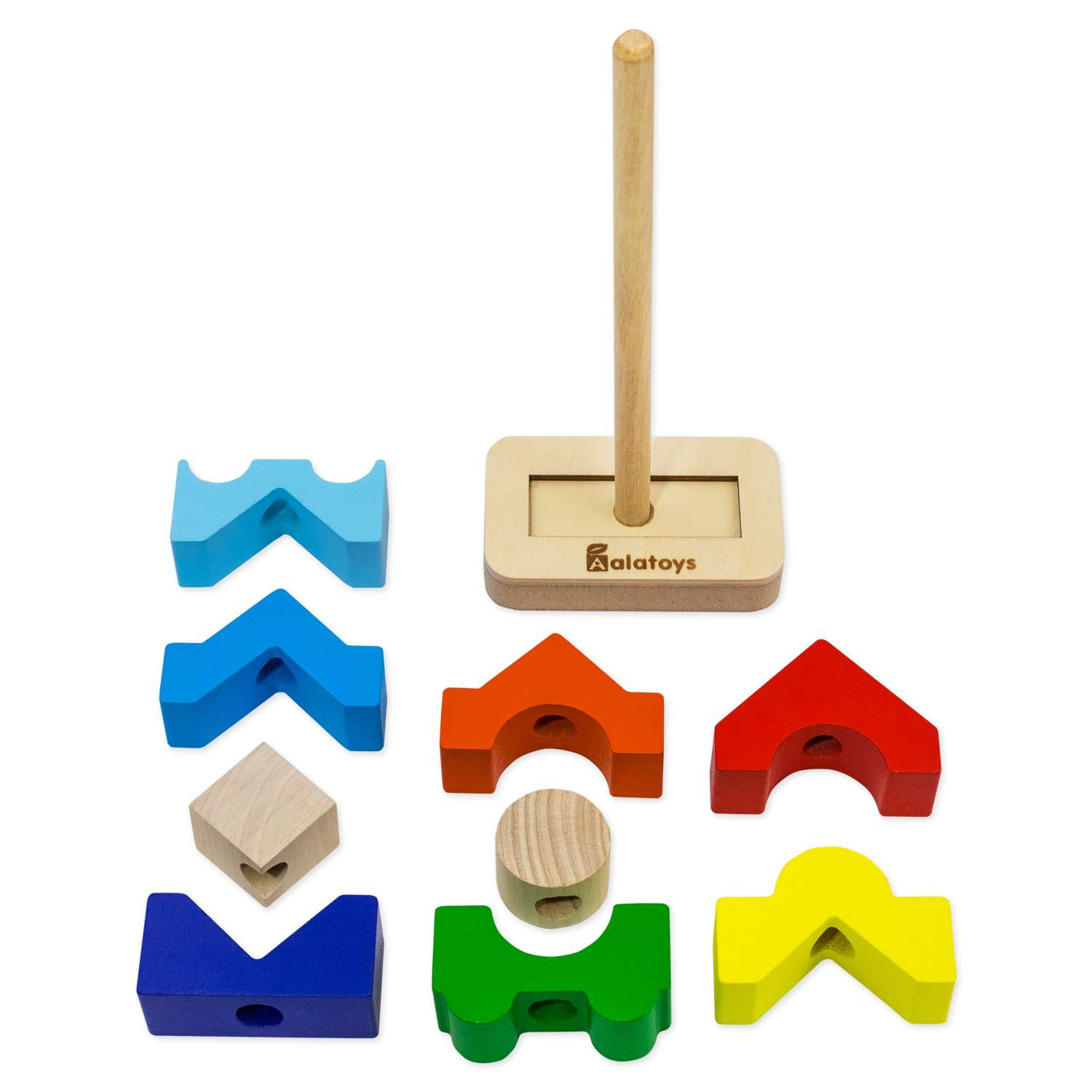 Пирамидка деревянная Башня Alatoys развивающая обучающая Монтессори игрушка для малышей - фото 12