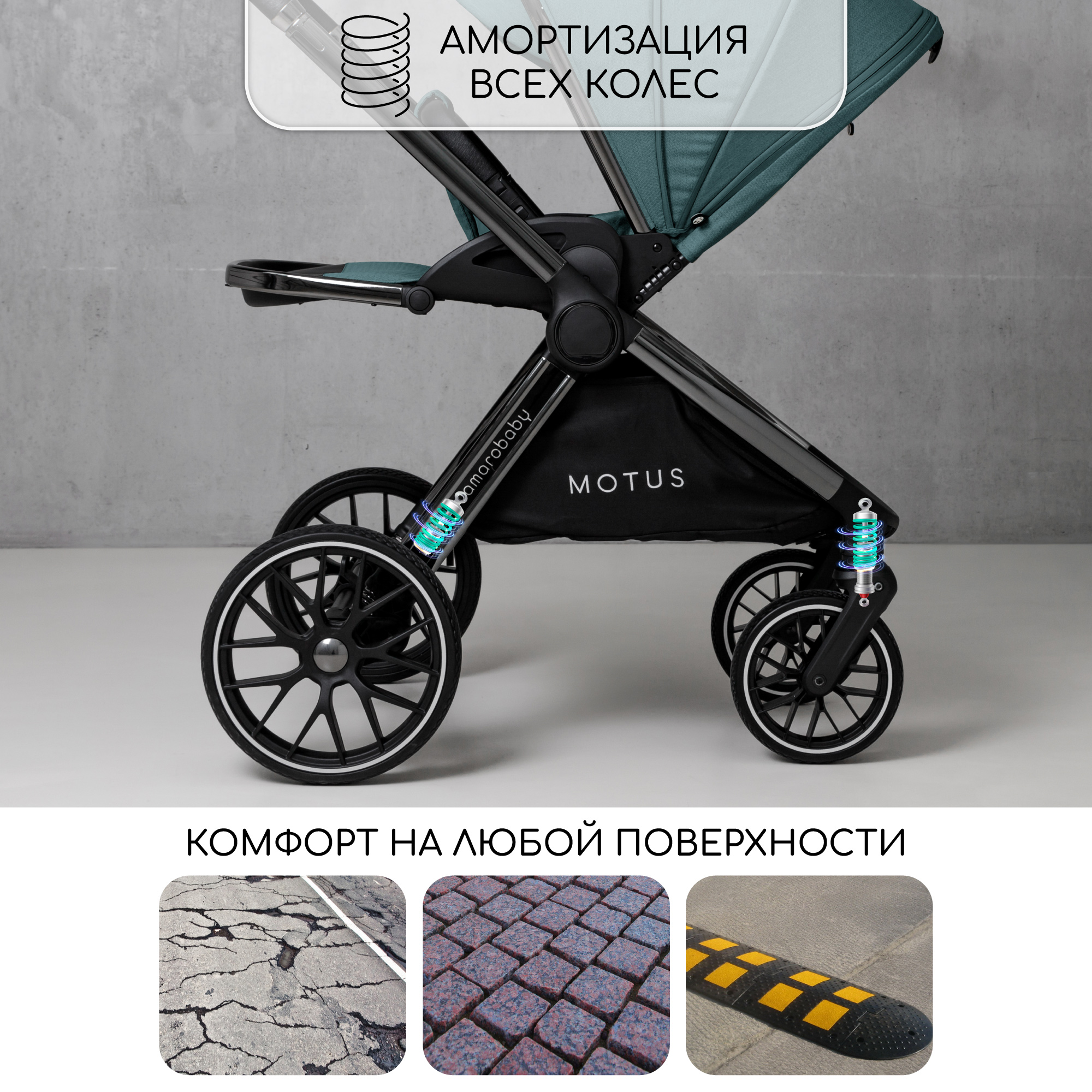 Коляска детская 2в1 Amarobaby Motus Бирюзовый - фото 9