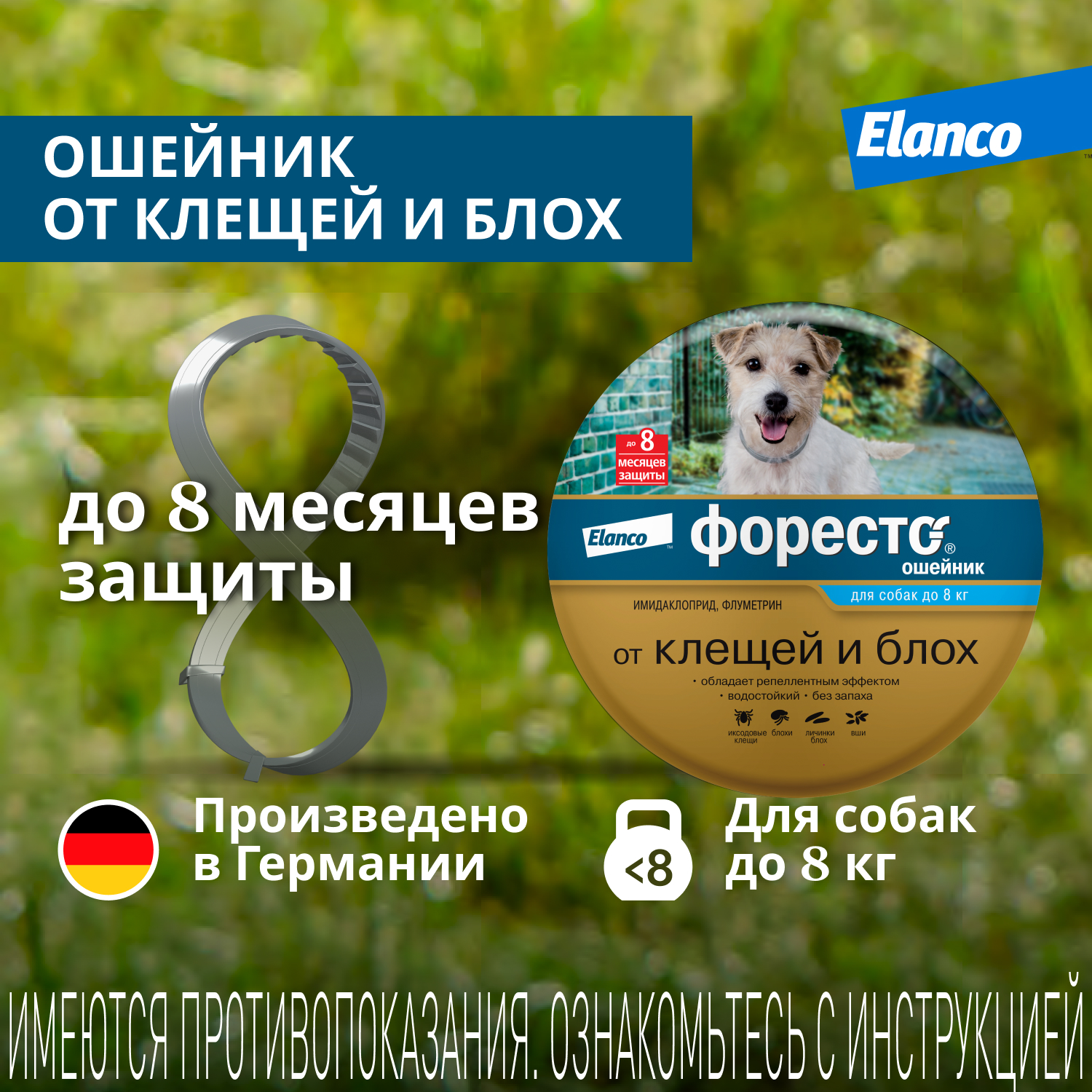 Ошейник для собак Elanco Foresto менее 8кг от блох и клещей защита 8месяцев 38см 65231 - фото 2