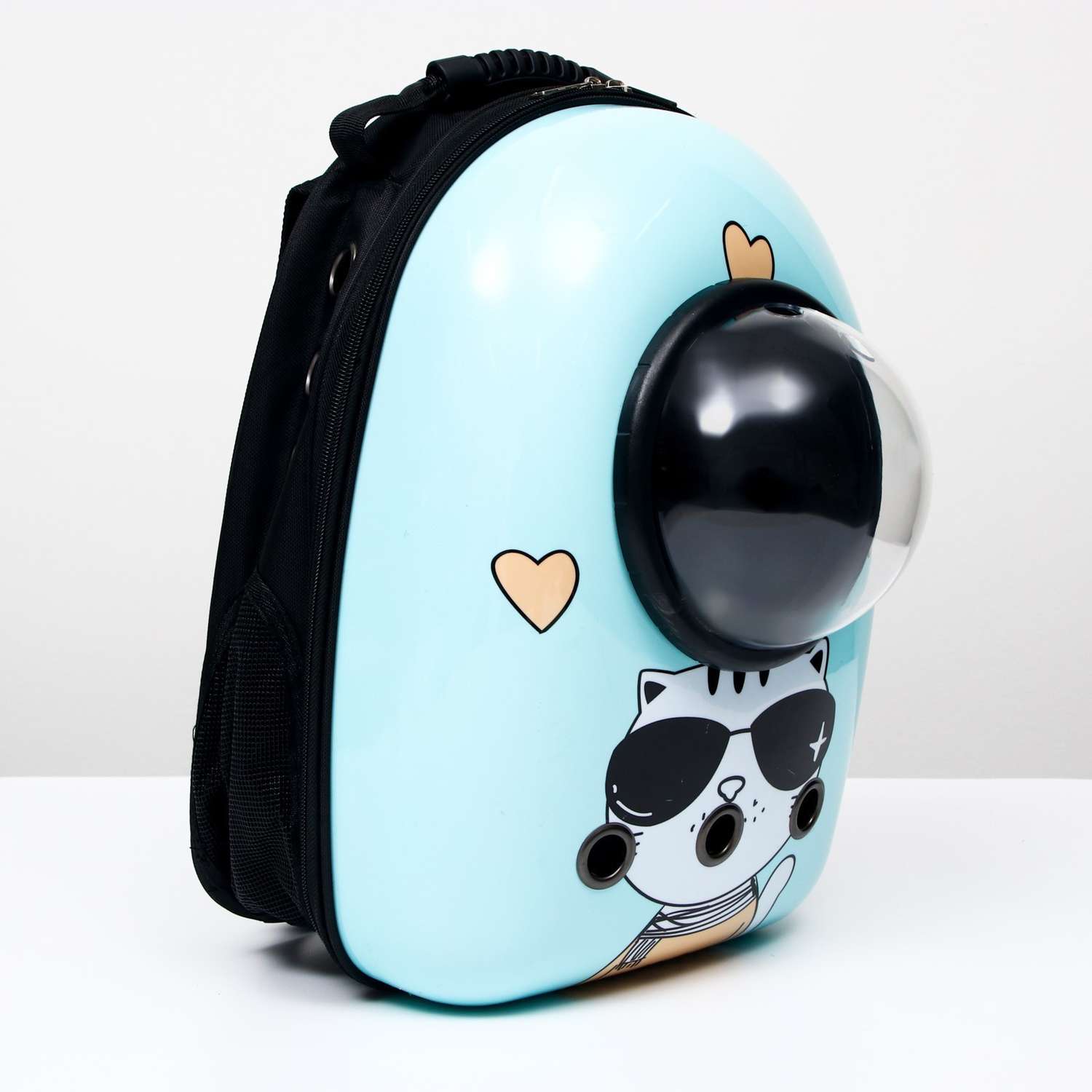 Рюкзак для переноски животных Пижон с окном для обзора «Гламуррр» голубой - фото 1