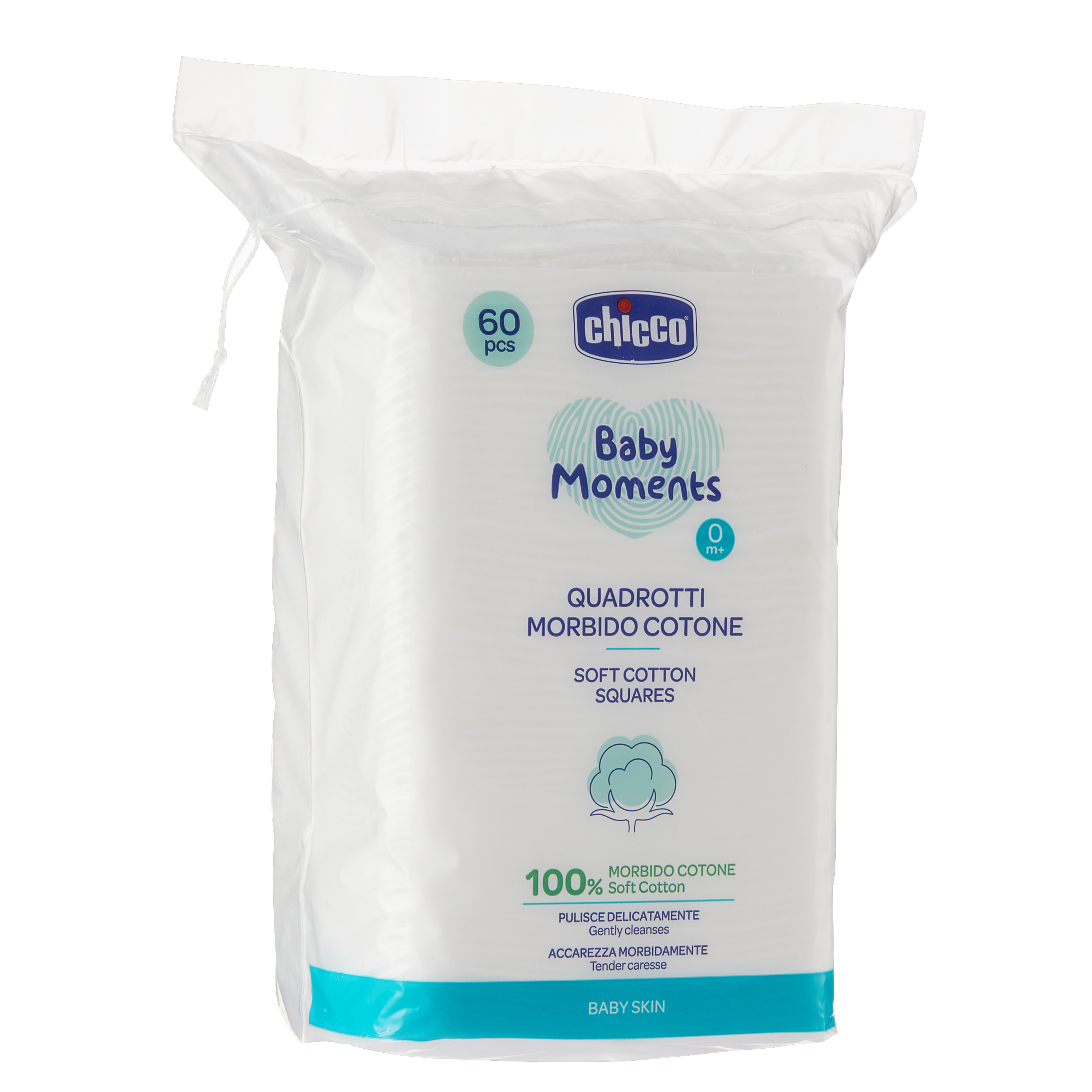 Диски ватные Chicco Baby Moments 60 шт для смены подгузника хлопок - фото 1