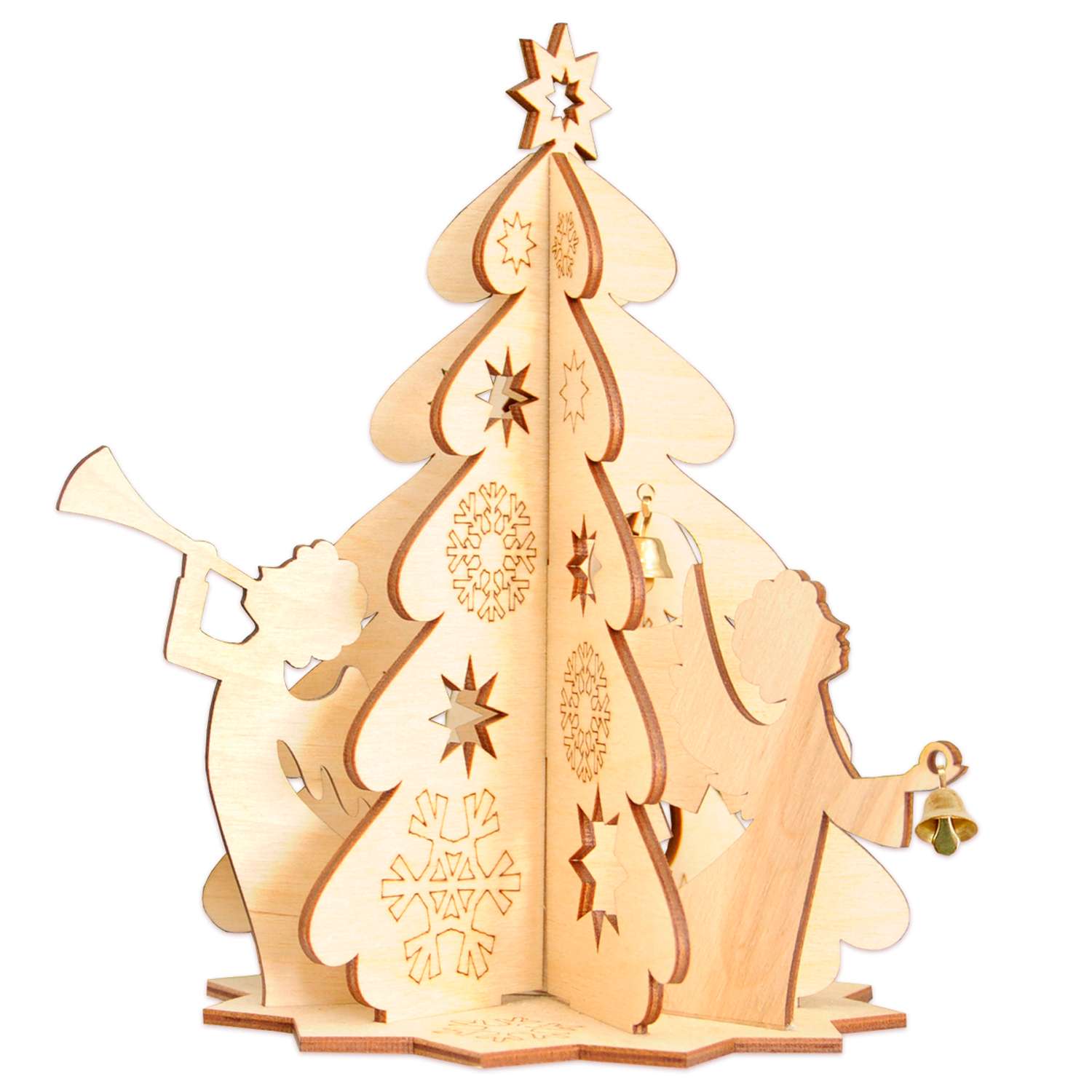 Сувенир для раскрашивания Символик Деревянная Ёлка 3 составная с ангелами на подставке - фото 1