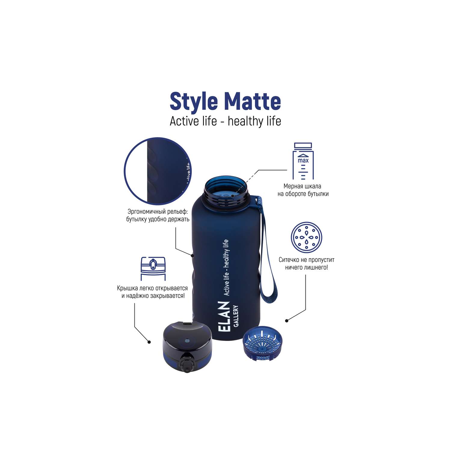 Бутылка для воды Elan Gallery 1.5 л Style Matte темно-синяя - фото 3