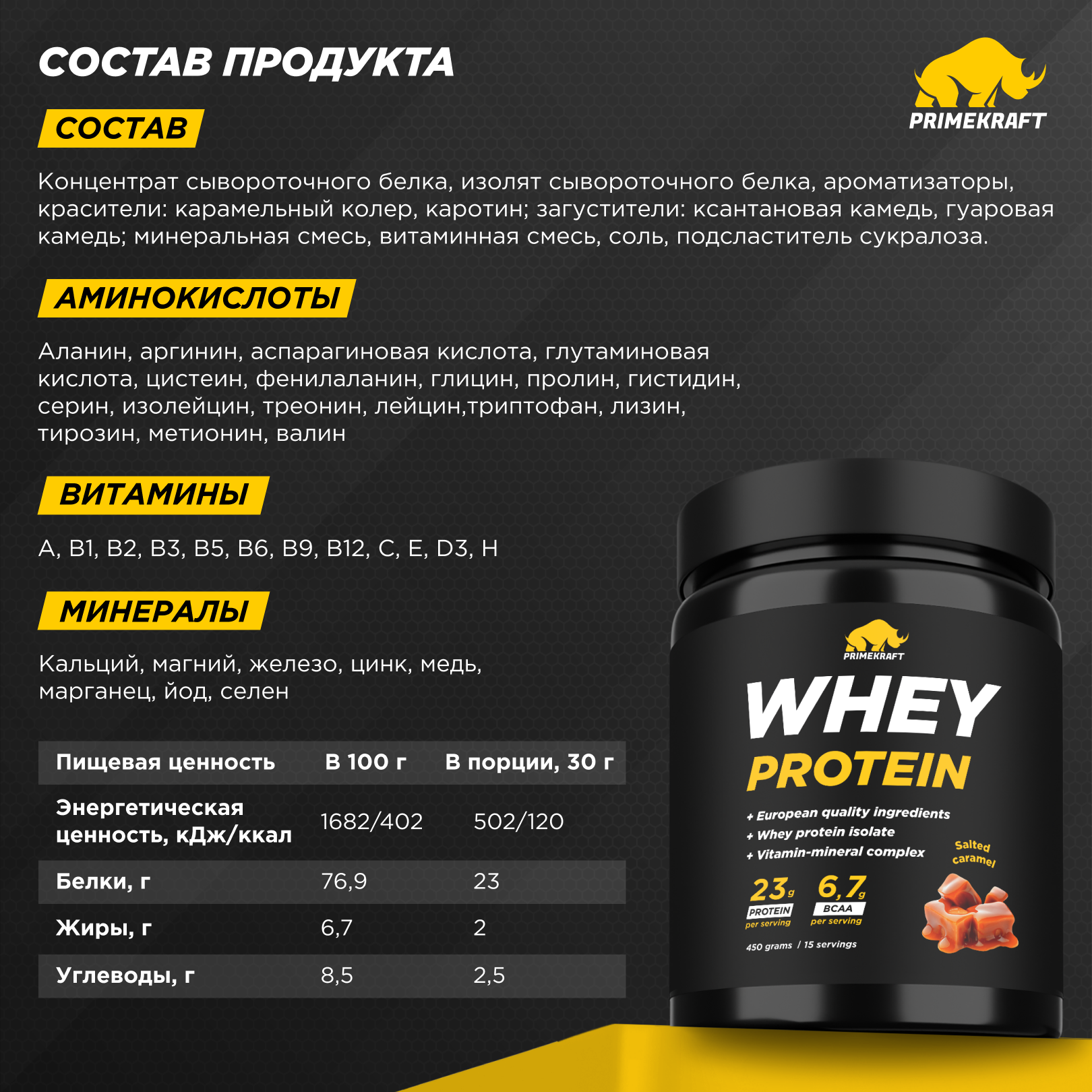 Протеин Whey Prime Kraft Солёная карамель 450 г - фото 5