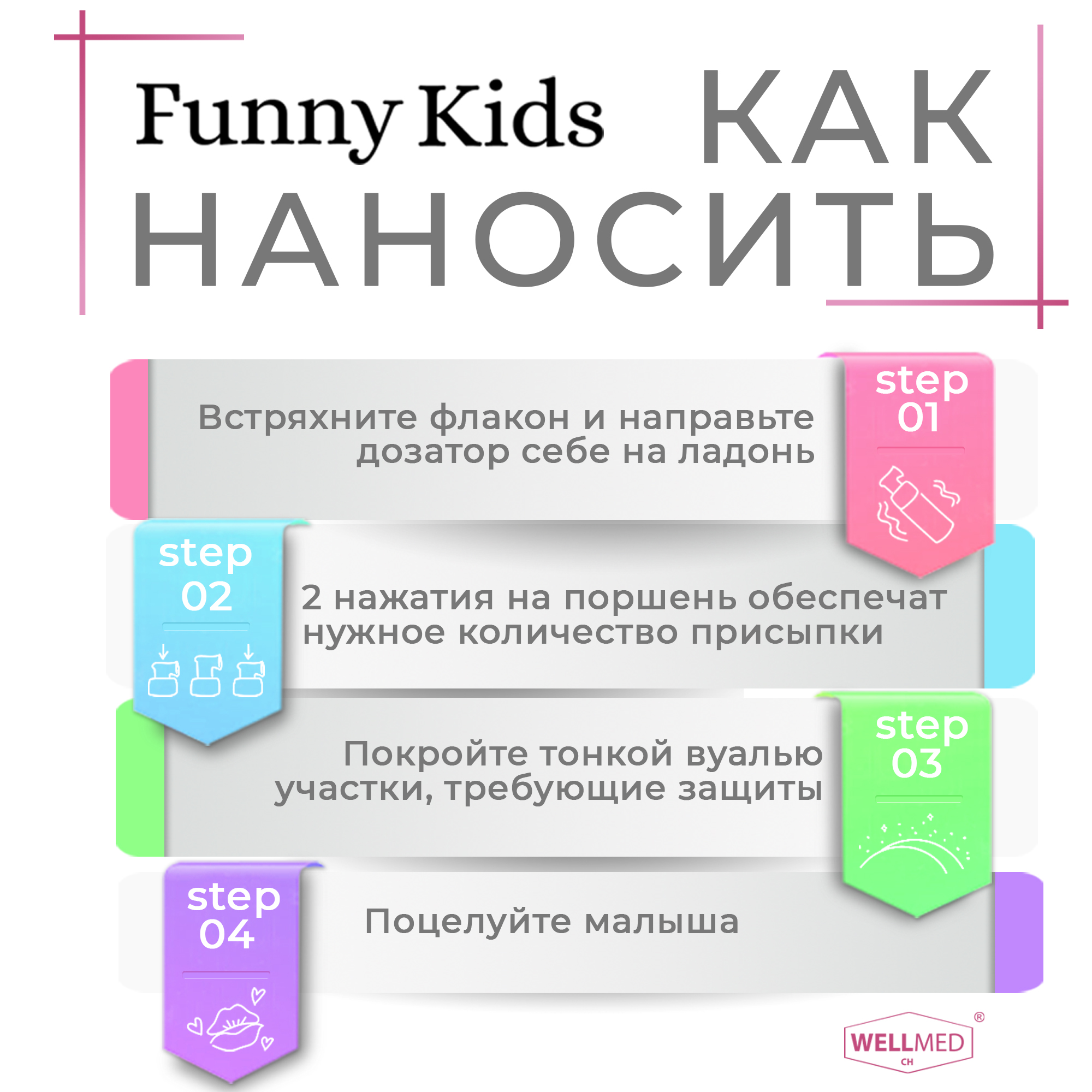 Детская присыпка Funny Kids WELLMED CH для новорожденных и малышей 0+ из чистого талька под подгузник - фото 4