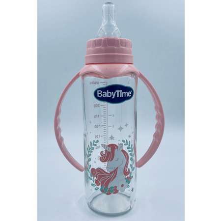 Бутылочка BabyTime для кормления классическая с ручками стеклянная 250 мл