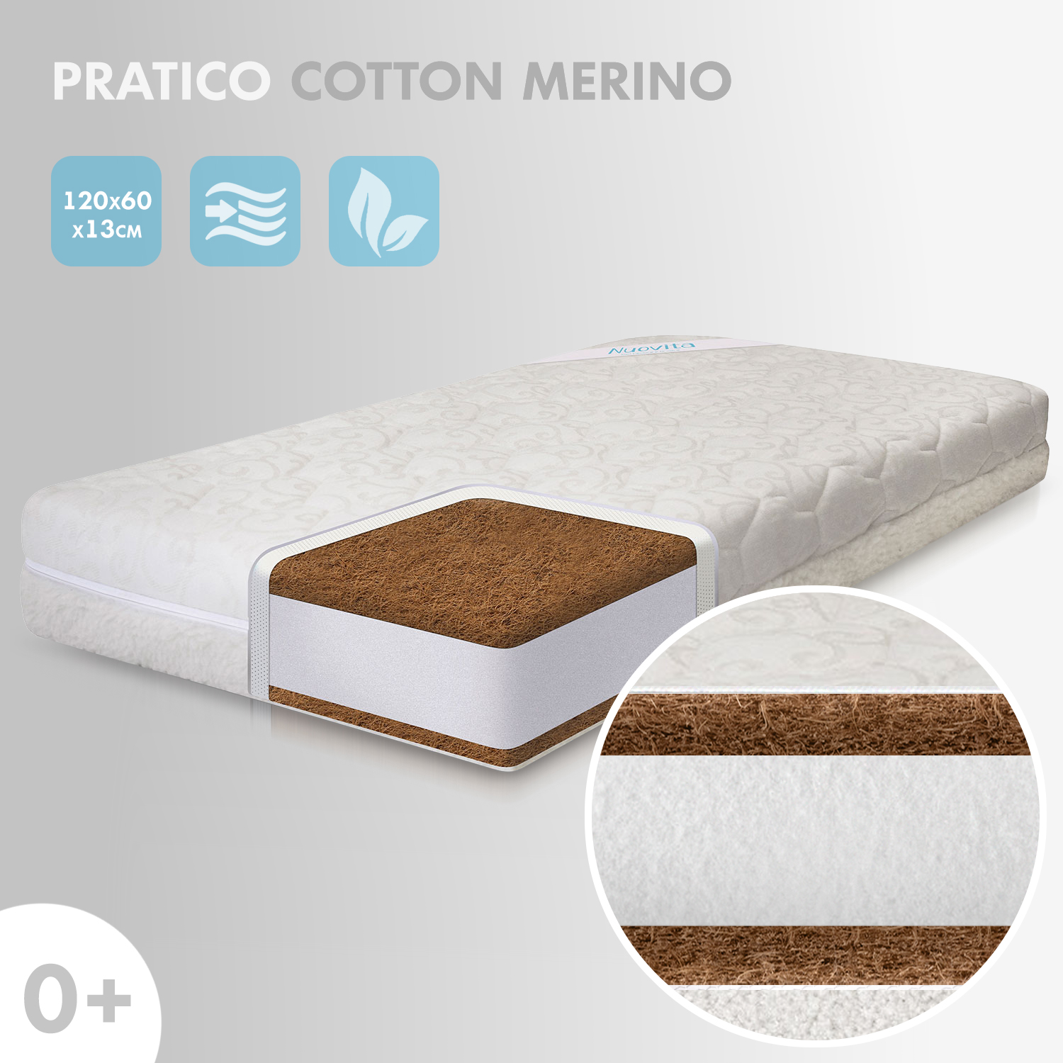 Детский матрас Nuovita Pratico Сotton merino 120х60х13 - фото 2