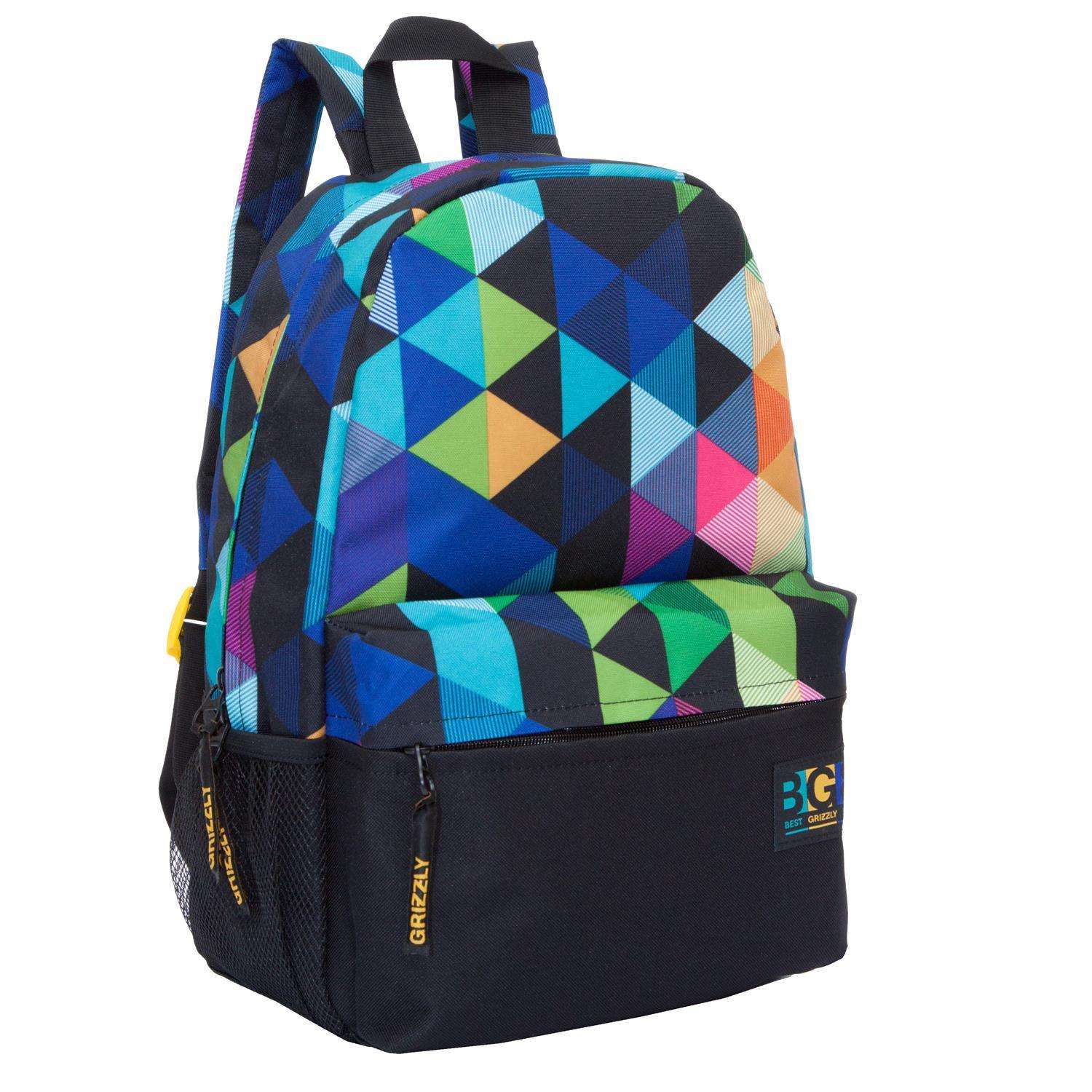 Рюкзак Grizzly для девочки разноцветная геометрия - фото 2