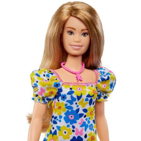 Кукла Barbie Fashionistas с синдромом Дауна в цветочном платье HJT05