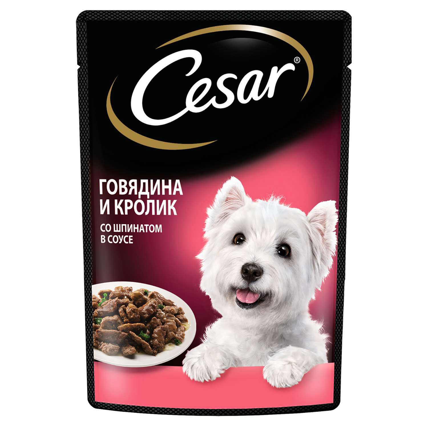 Корм для собак Cesar 85г говядина кролик и шпинат в соусе консервированный - фото 1
