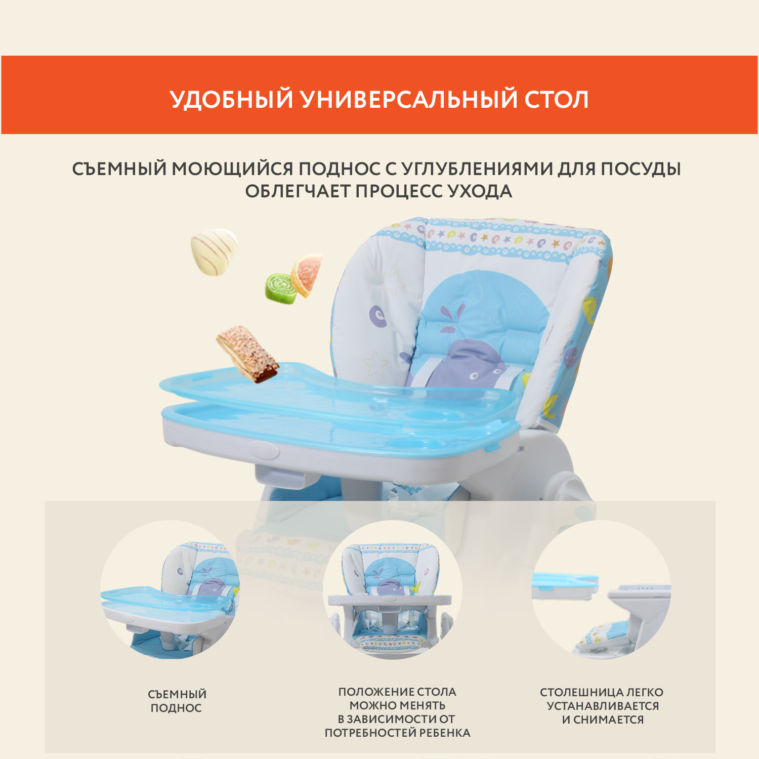 Стульчик для кормления Polini kids Classic Монстрики Серый - фото 27