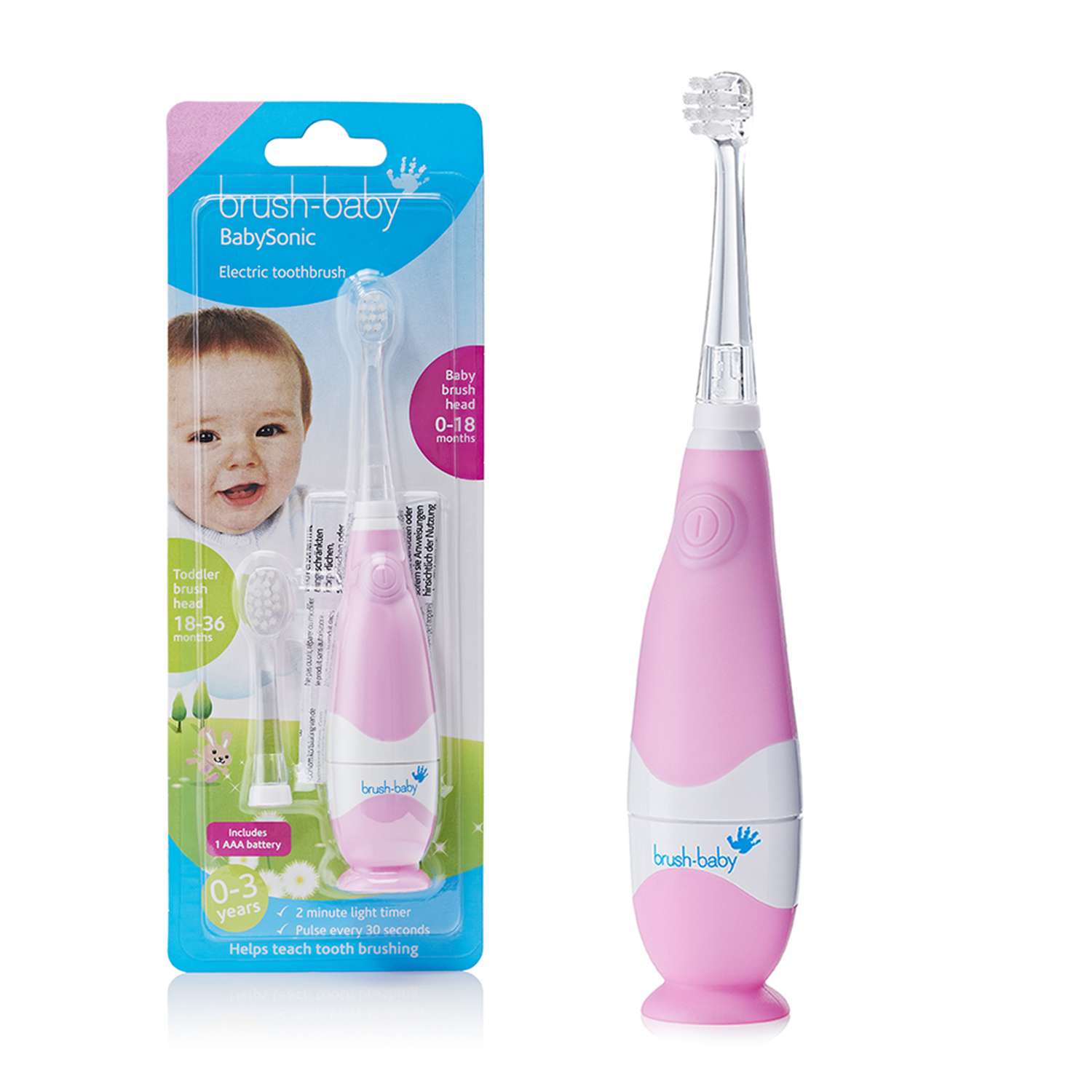 Зубная щетка электрическая Brush-Baby BabySonic звуковая 0-3 года розовая - фото 1