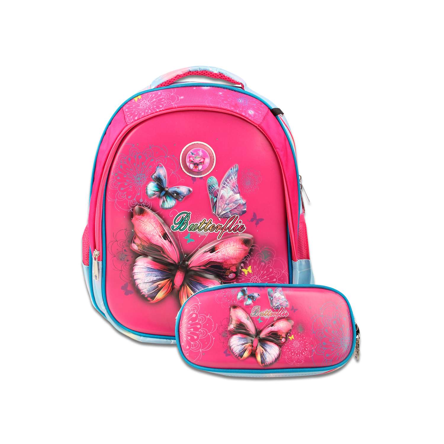 Рюкзак школьный с пеналом Little Mania Бабочки фуксия - фото 1