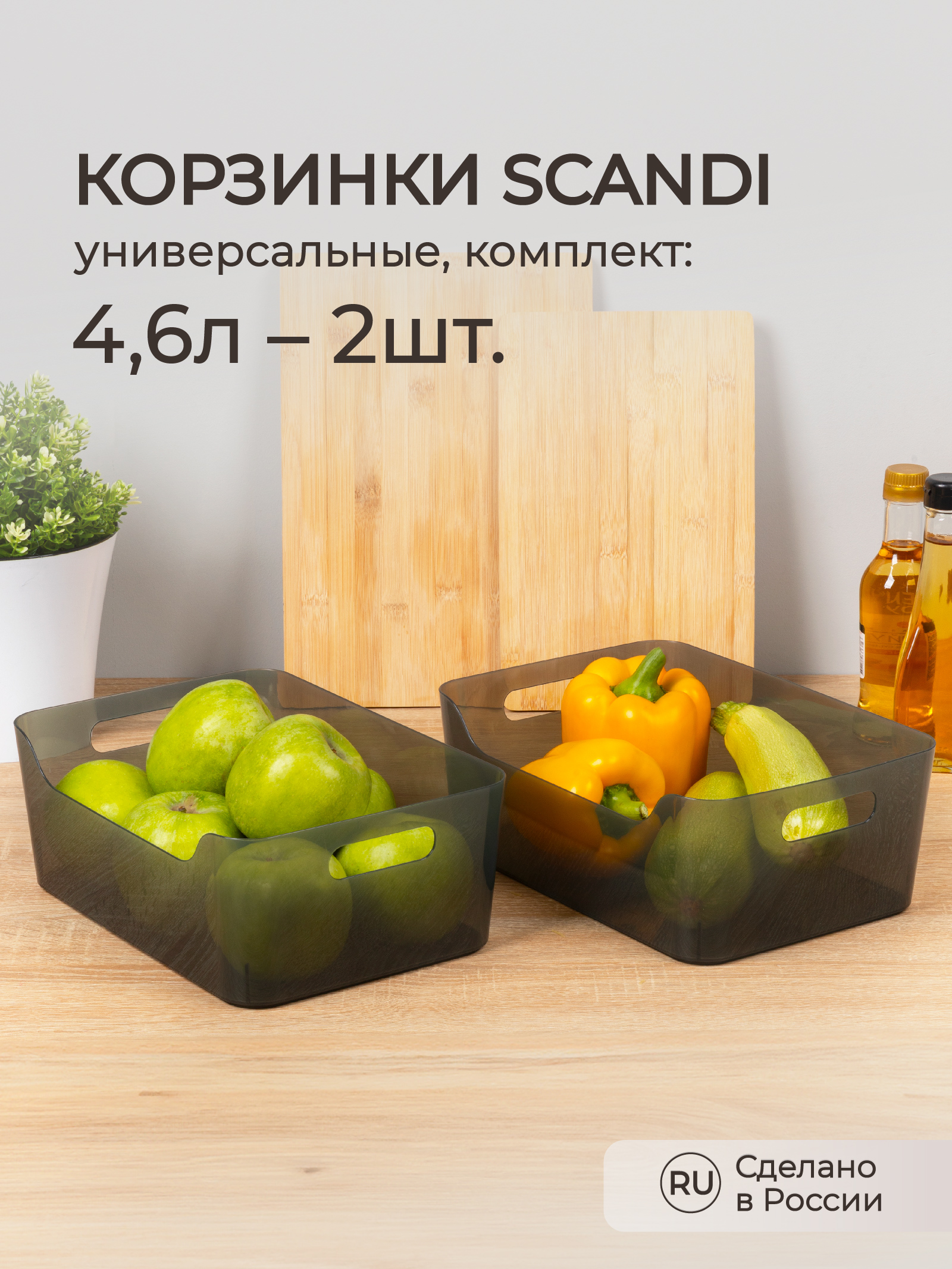 Комплект корзинок Econova SCANDI 4.6л - 2шт. черный прозрачный - фото 1