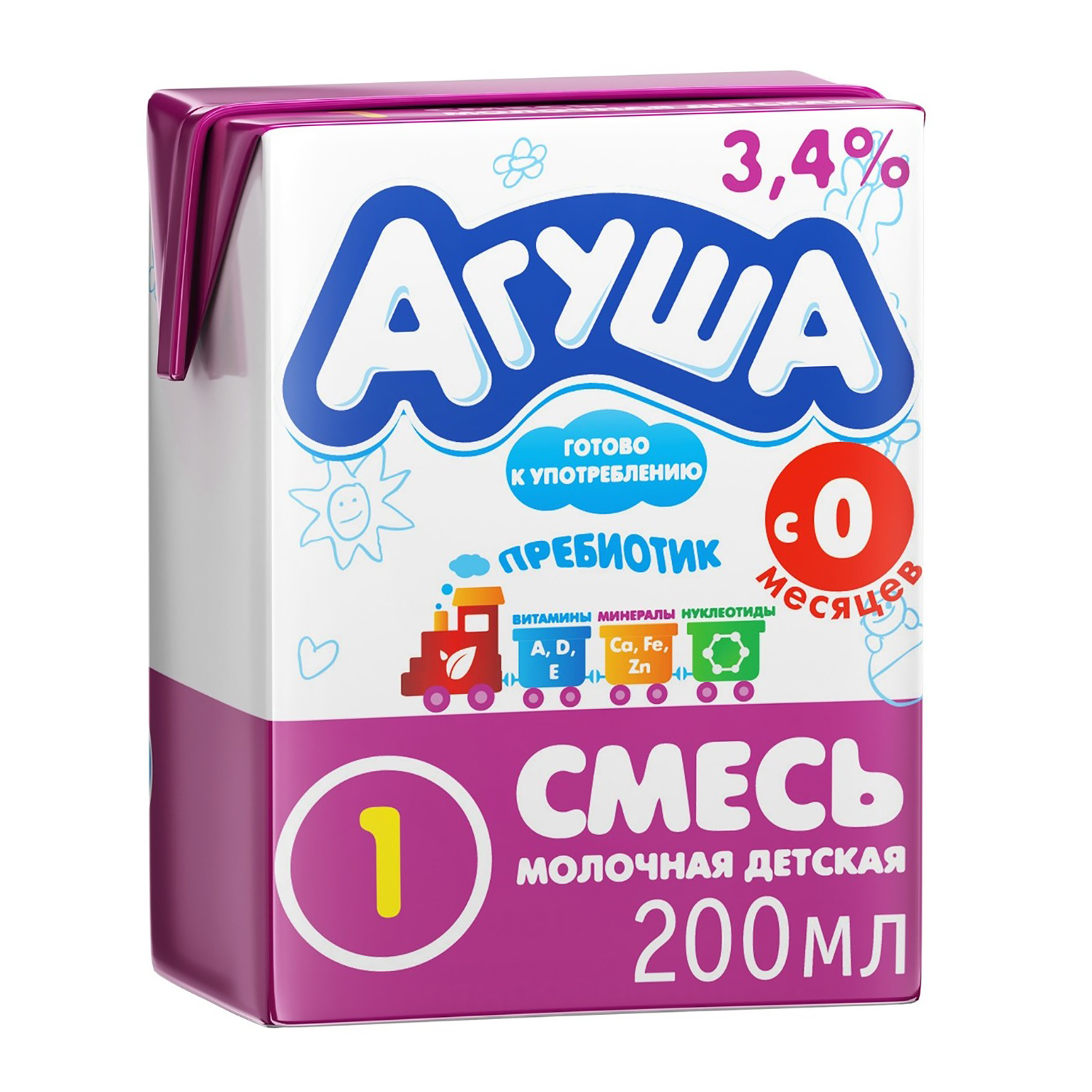 Смесь Агуша 1 стерилизованная 3.4% 0.2л с 0 месяцев - фото 2