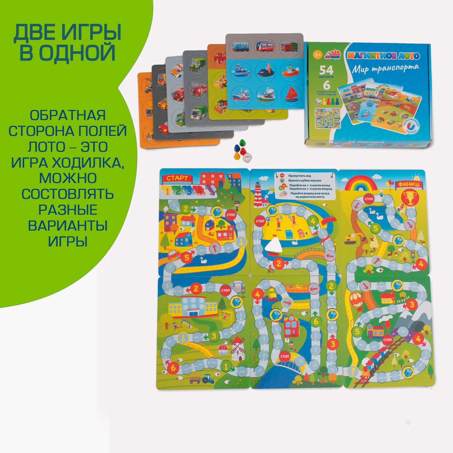 Настольная магнитная игра лото Бигр Мир транспорта УД80 - фото 2