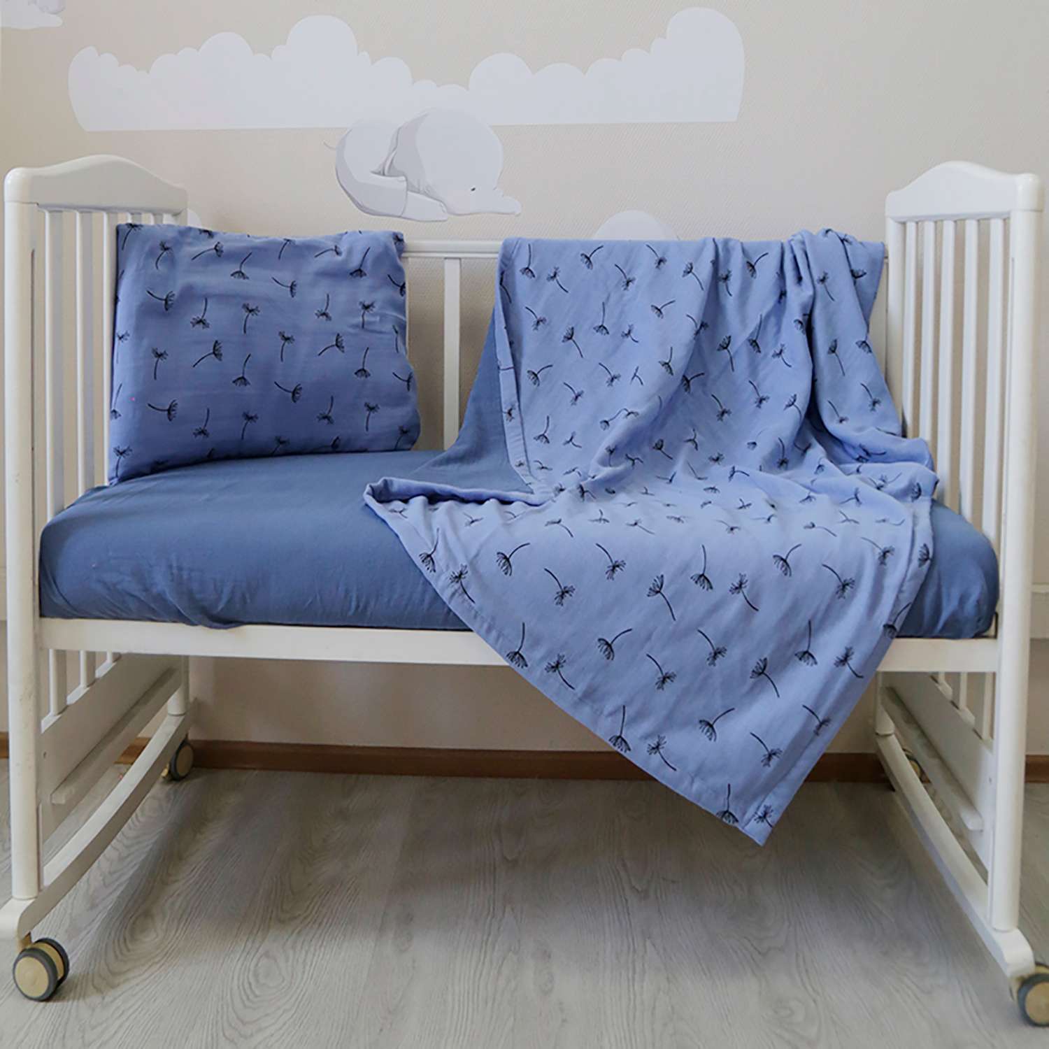 Комплект постельного белья BabyEdel Одуванчик 3предмета Синий - фото 2