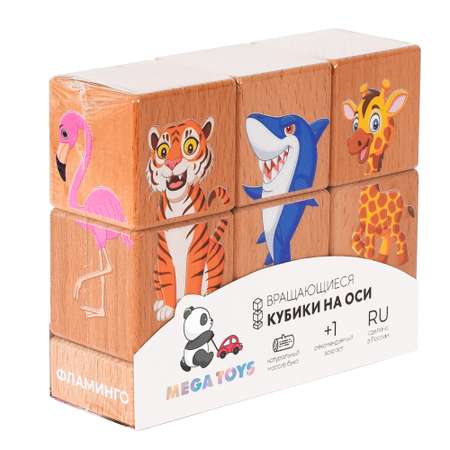 Кубики деревянные на оси Мега Тойс Дикие животные