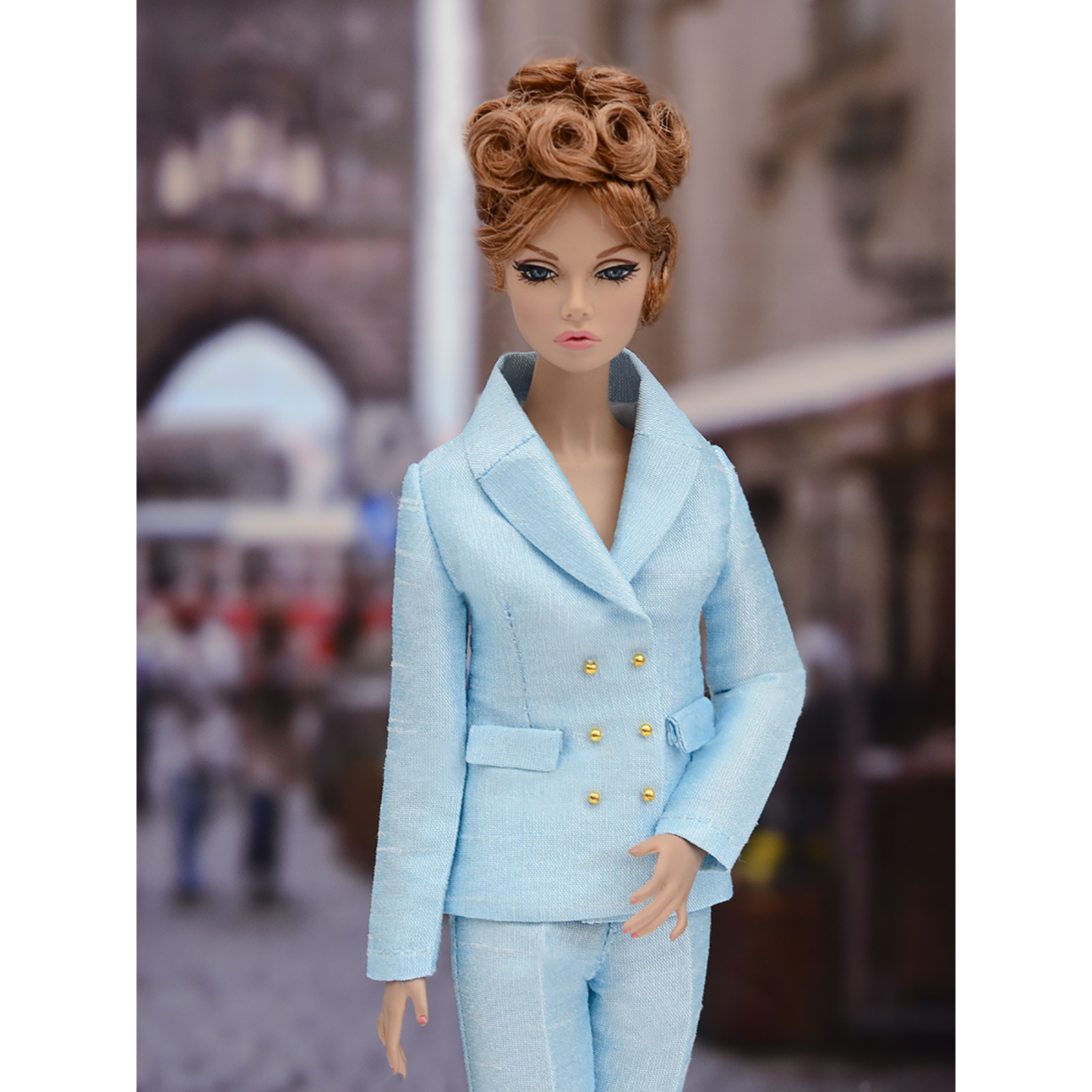 Шелковый брючный костюм Эленприв Светло-голубой для куклы 29 см типа Барби FA-011-09 - фото 5