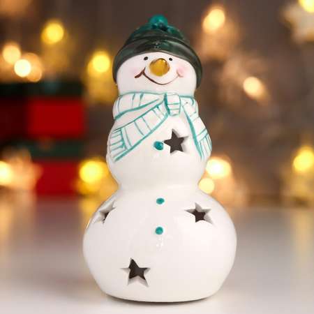 Сувенир Sima-Land керамика свет «Снеговик зелёная шапка и шарф звёздочки» 11 3х6 2х6 2 см