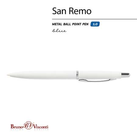 Ручка шариковая Bruno Visconti Автоматическая SAN REMO цвет корпуса белый 1 мм синий в металическом белом круглом тубусе