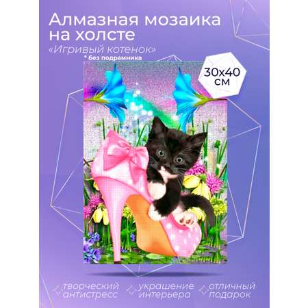 Алмазная мозаика на холсте Solmax Игривый котенок 30 x 40 см CP54048