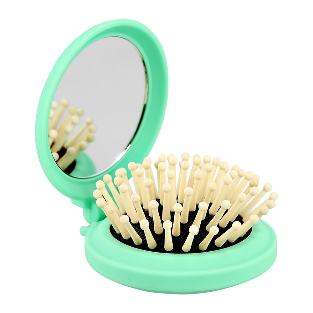 Расческа Lady Pink с зеркалом с деревянными зубчиками зеленая - фото 2