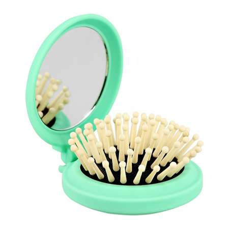 Расческа Lady Pink с зеркалом с деревянными зубчиками зеленая